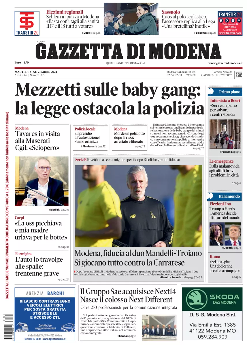 Prima-pagina-gazzetta di modena-oggi-edizione-del-2024-11-05